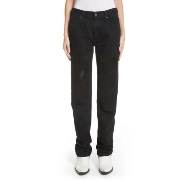 CALVIN KLEIN 205W39NYC Silk Knee Patch Straight Leg Jeans In Black